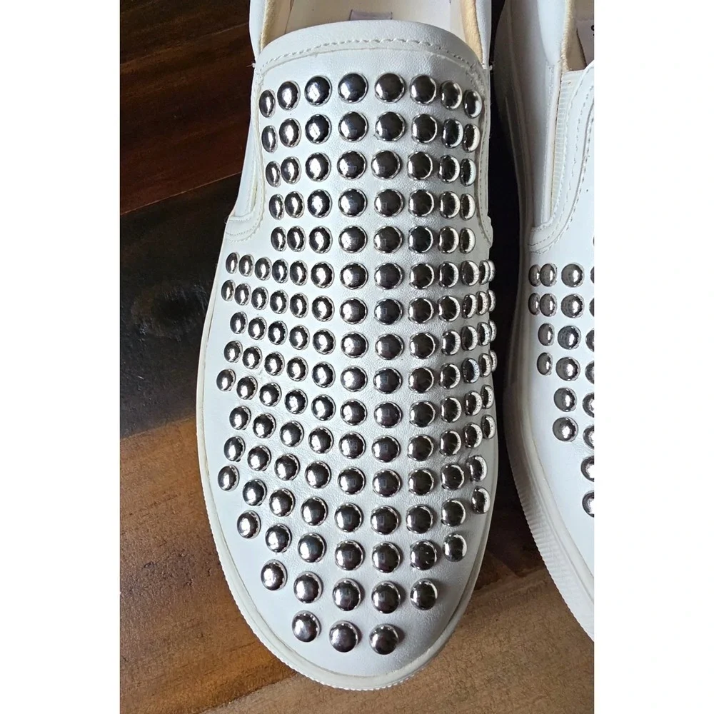 Steve Madden Women's Torin Platform White Silver Studded Slip-on Sneakers 9.5M